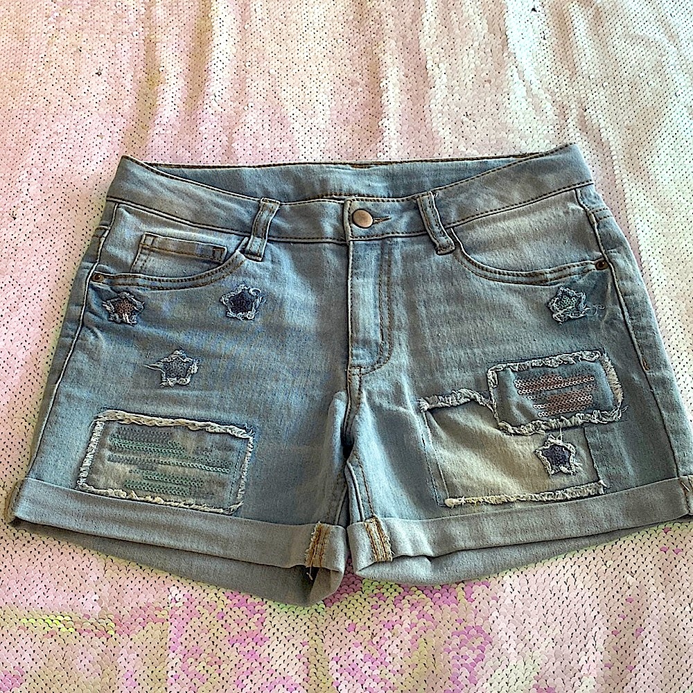 Denim Shorts Light Wash Girl’s 14 XL Stretch Cuffed WONDER NATION